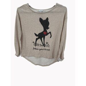 Disney Women’s Size XL Beige Sweater Bambi “Follow Your Heart” Graphic Pullover